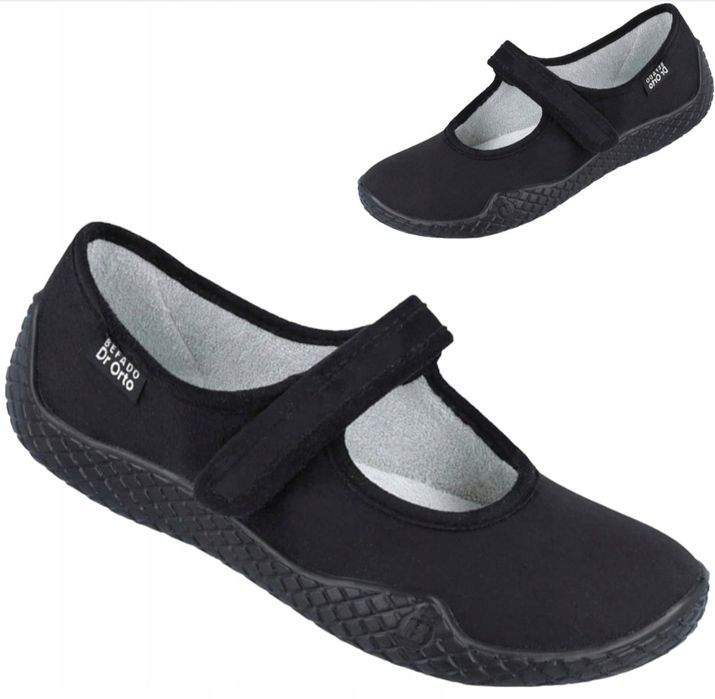 DR ORTO 38 Czarne buty ortopedyczne zdrowotne na RZEP Kapcie domowe da