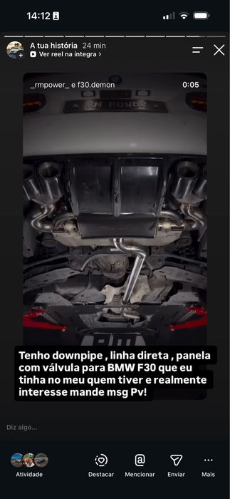 Downpipe , linha direta Inox + panela com válvula BMW F30 320d LCI 2016