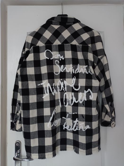 Długa koszula w czarno białą kratę Zara M