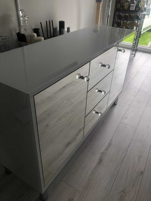 Ekskluzywna Komoda Lustrzana 150cm Biały i Kryształy Styl Glamour