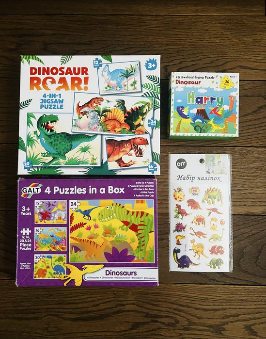 Набір дитячих пазлів з динозаврами + наклейки, вік 3+, дитячі пазли