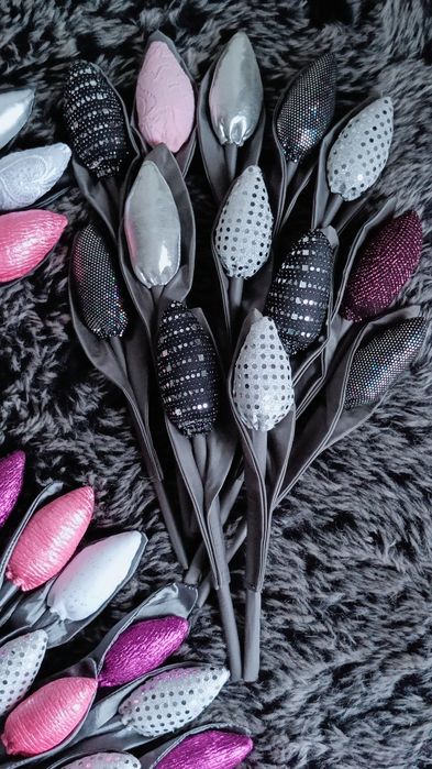 PROMOCJA Nowe Tulipany z materiału, Glamour, błyszczące, kolorowe. PRE