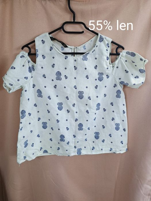 Bluzka Zara S 36 pudełkowa len lniana folk etno wzory