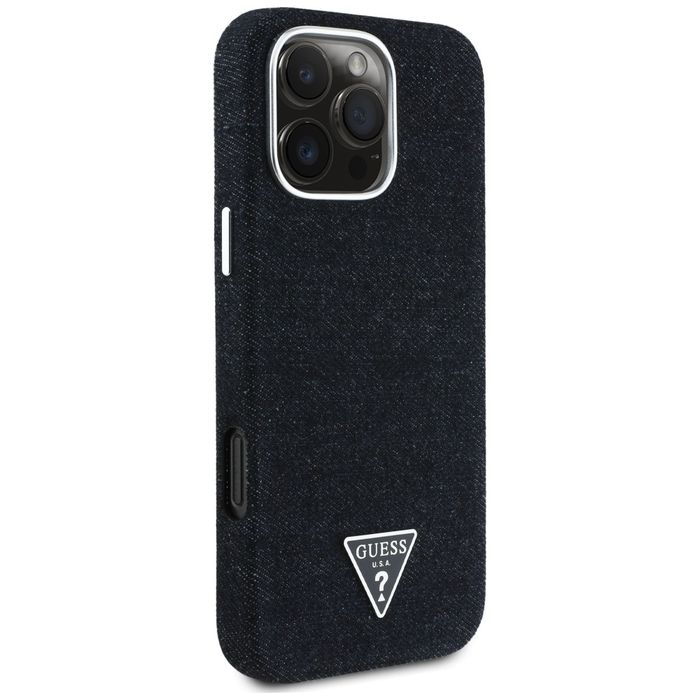 Etui Guess Denim Triangle Logo MagSafe do iPhone 16 Pro Max czarny