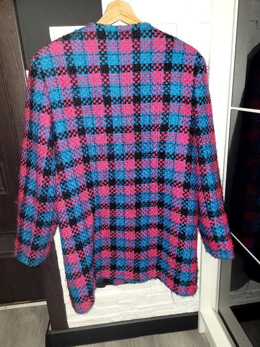 Płaszcz przejściowy/marynarka krata r.42  fuksja/niebieski/czarny