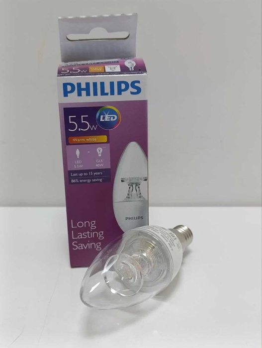 Лампочки Philips LED 5.5-40W E14 2700K 230V B35 CL AP