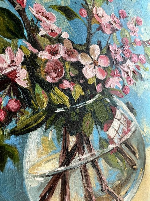 Картина маслом 40×40. "Вишневий цвіт"