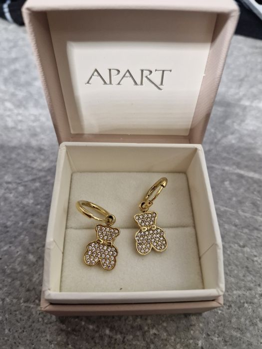 Złote kolczyki miś stal chirurgiczna