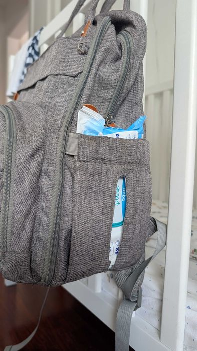 Mala para fraldas com bolsos térmicos para biberões e estojo para chupetas
