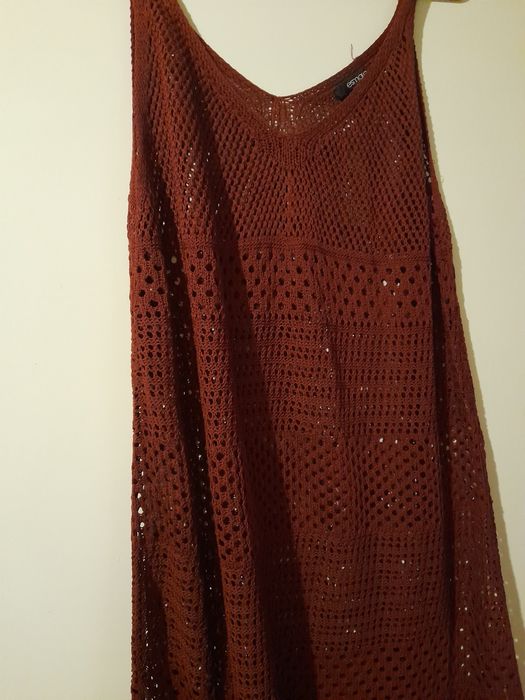 AŻUROWA bordowa sukienka "46"