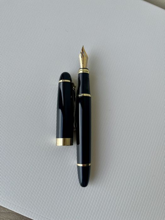 Caneta de Aparo Preta com Detalhes Dourados | Pena 18K | Elegante