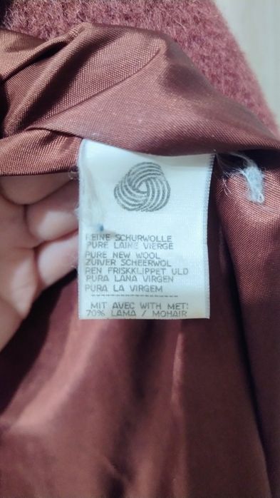 Elegancki bordowy płaszcz 70% wełna i moher rozm 46/48