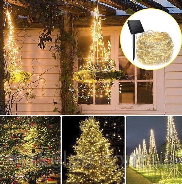 Светодиодная 10 метров гирлянда "Роса" на солнечной батарее