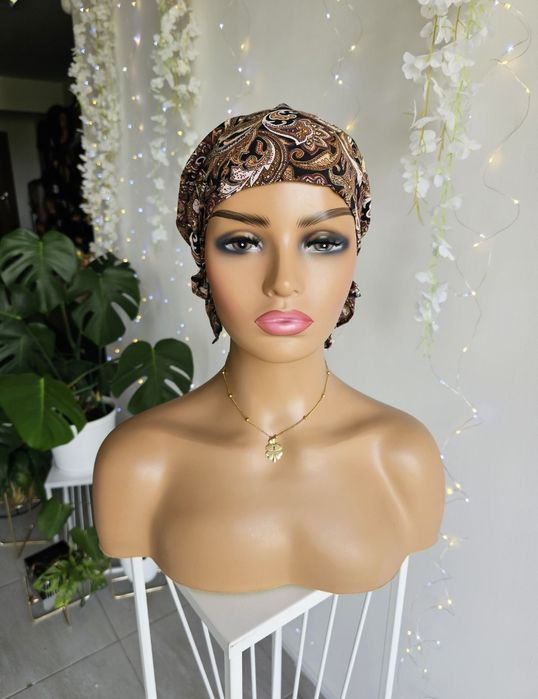 Turban czapka chustka na głowę po chemii po chemioterapi brąz Ania