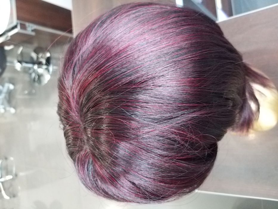 Peruka sztuczne długie rude czerwone bordo czarne pasemka 791Cherry99J
