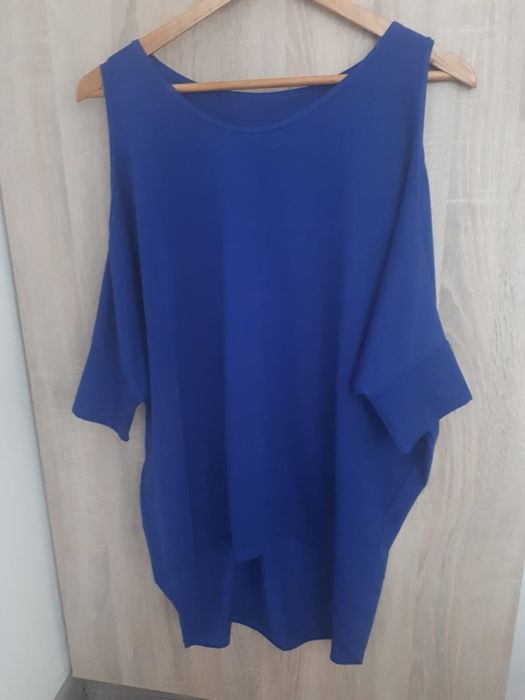 Kobaltowa długa bluzka w stylu nietoperz