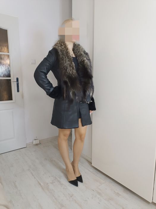 Kożuch naturalny z futrem lisa