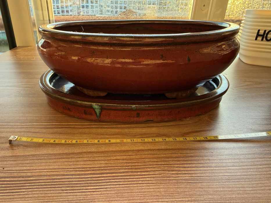 Vasos de cerâmica vidrada com prato - Bonsai