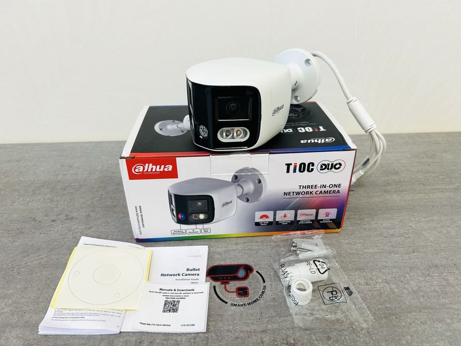 180° Панорамная уличная 8Мп Dahua IP камера с сиреной микрофоном PoE