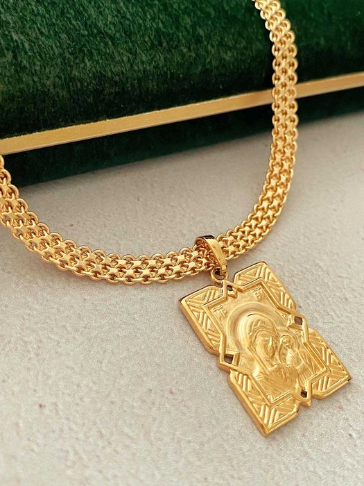 Позолочений Ланцюжок "Плоске Збите Плетіння" + Кулон. Позолота.Цепочка