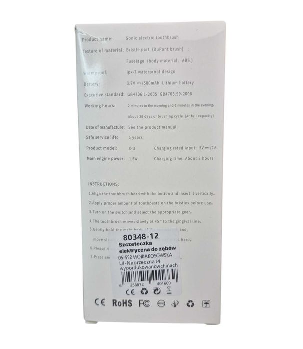 Szczoteczka Elektryczna Soniczna IPX7 EX9