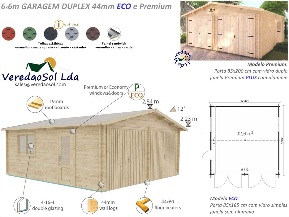 Casa madeira - Garagem Pré fabricada mais de 14 Modelos 28 até 44mm