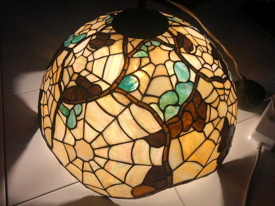 Lampa sygnowana w stylu TIFFANY Spider masa perłowa brąz copper foil