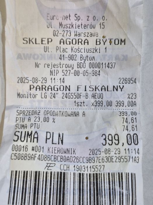 Monitor LED 24" LG Ultra Gear Gwarancja