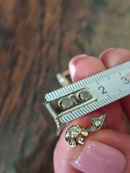 Золотые серьги Тюльпаны СССР 583 проба Бриллианты 0.25ct Киев (с биркой)