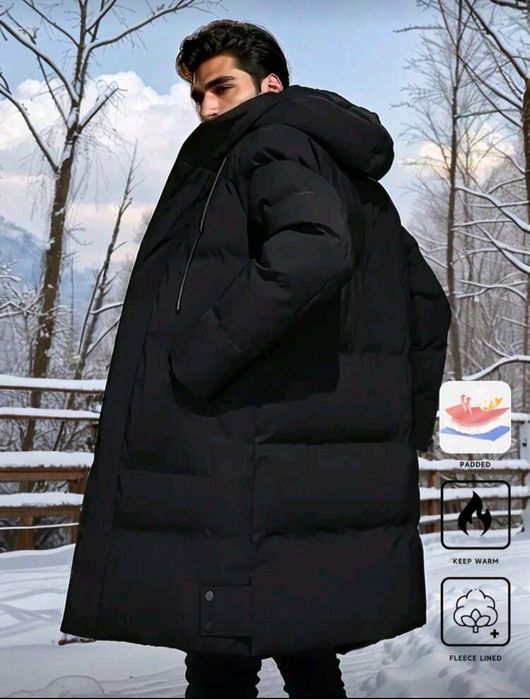 Casaco Masculino Acolchoado Inverno com Capuz – Parka Casual Novo