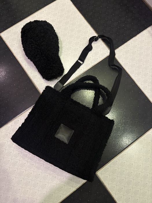 Набір Чорна сумка  і кепка тедді шопер барашик Famo