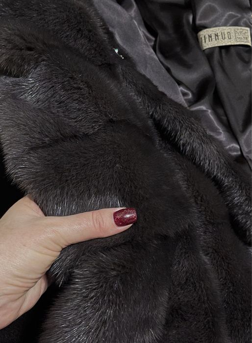 Р. 48-52!! Шуба норкова з капюшоном Греція іріс графіт трансфор. 100см