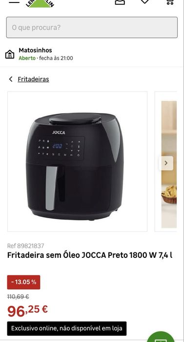 Airfryer Jocca 7,4 litros 1800W - fritadeira sem óleo - digital grande