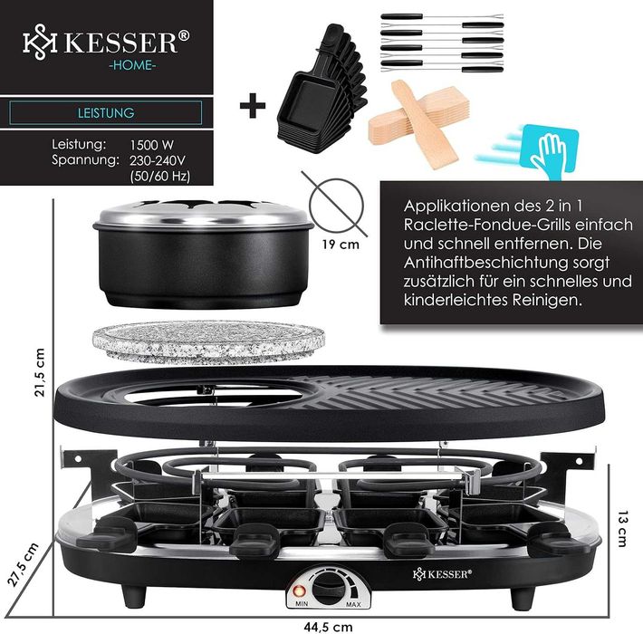 Grill Elektryczny Raclette KESSER 900 W na 8 osób Płyta Kamienna