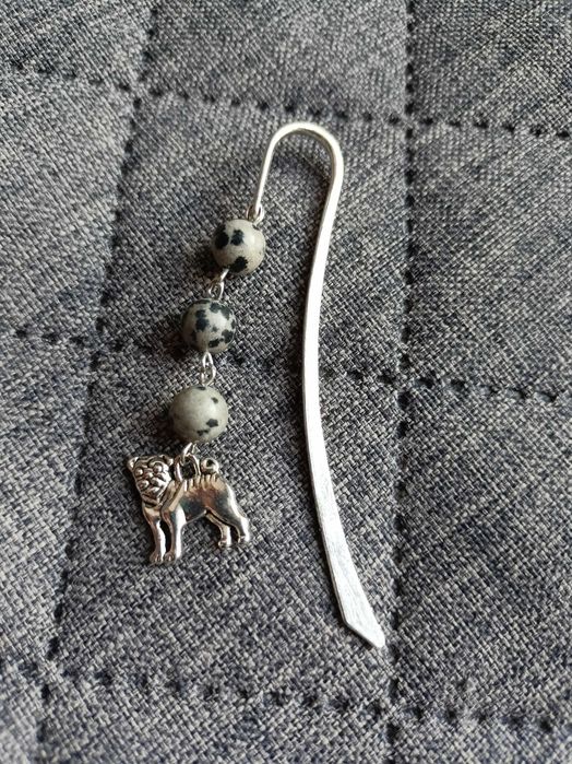 Zakładka do książki metal i kamień rękodzieło mopsik