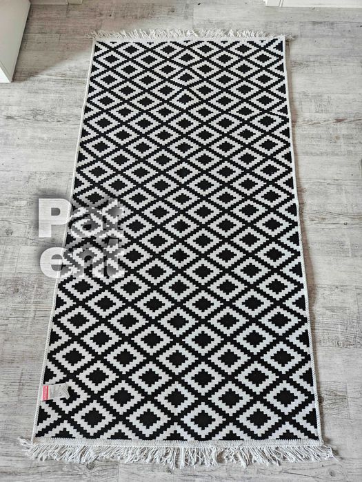 Dywan chodnik 80x150 boho etno wzór romby z frędzlami do salonu