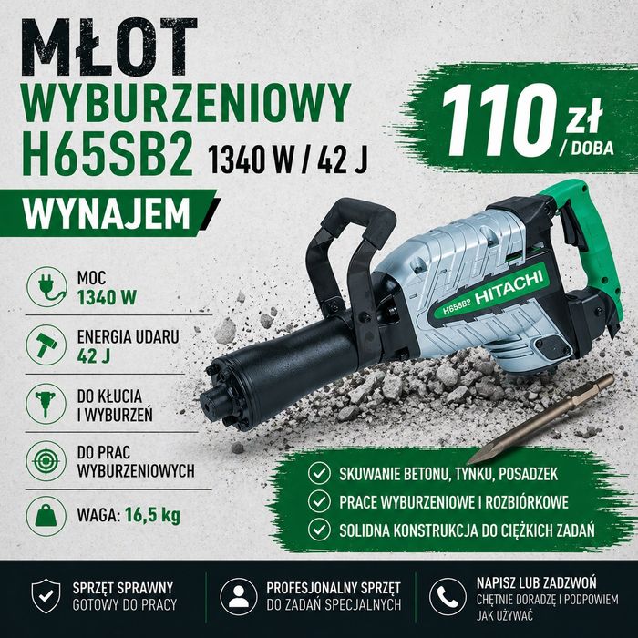 Wynajem zagęszczarka gruntu 80-400kg z przyczepką, młoty 3-42j i inne