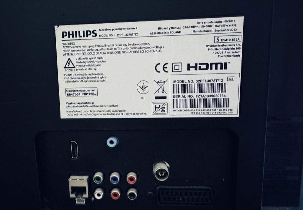 Телевізор Philips 32PFL3078T/12