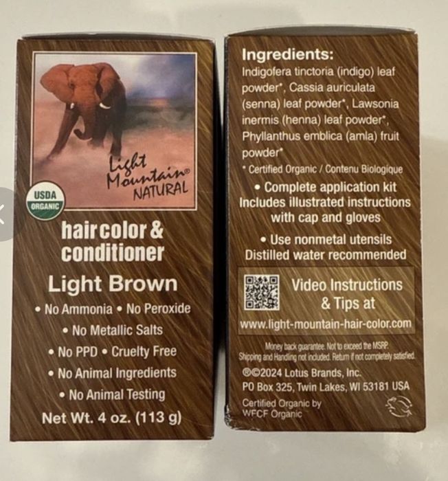 2 opakowania 113g Light Mountain Słoń jasny brąz light brown jasny brąz henna farba ziołowa