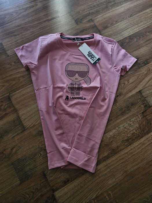 Fajny koszulka tshirt bawełniany damski karl różowy ludzik cyrkoniev L xl  2xl