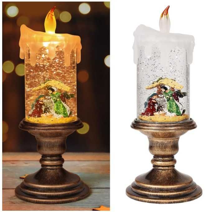 Śnieżna latarnia świąteczna w kształcie świecy wzór szopki  Belle Vous