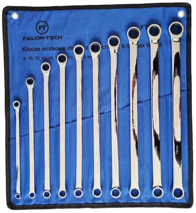 Набір довгих накидних ключів із тріскачкою 10 од., 8-19 мм Falon-Tech