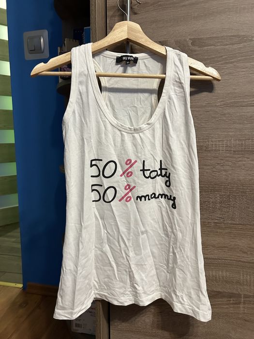 Koszulka ecru bokserka z napisami