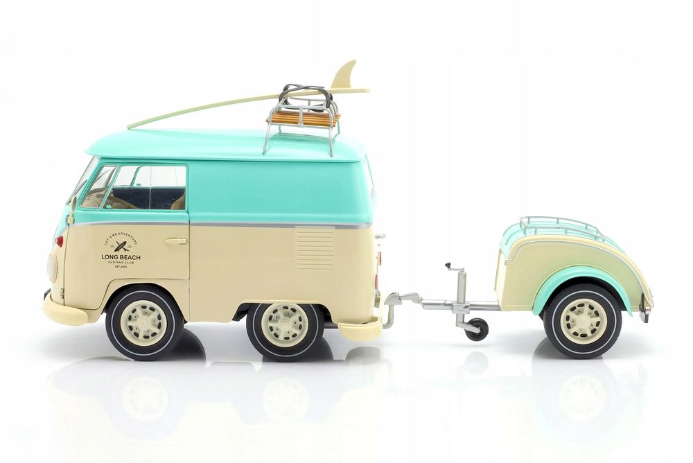 Volkswagen Vw T1 Cool Combi With Trailer 2024 Mint Green White Solido 1:18