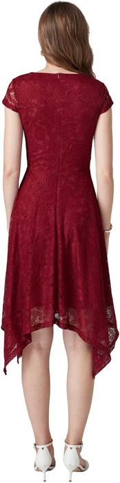 Elegancka koronkowa sukienka wieczorowa z krótkim rękawem roz. M S96