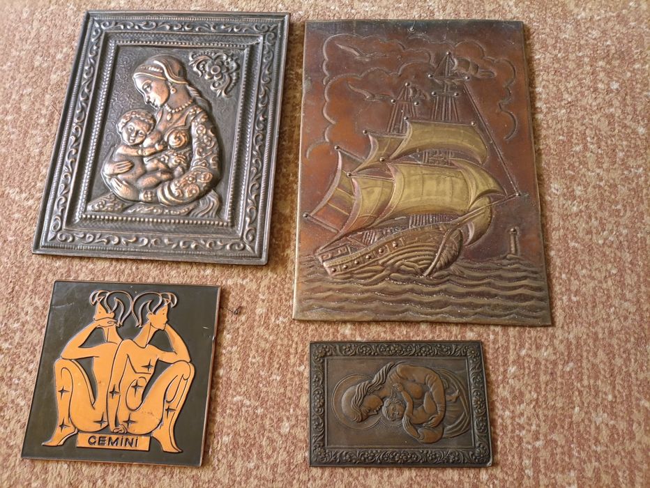 Чеканка медная .9 шт. Карабль