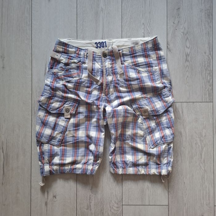 G-Star RAW 3301 spodenki cargo bojówki kratka plaid 33 bawełna Y2K streetwear vintage