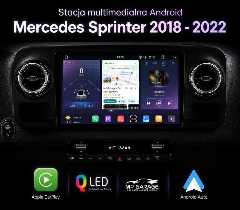Sprinter W907 W910 Radio Android_14 Nawigacja CarPlay/AA 4G Qled FV Montaż