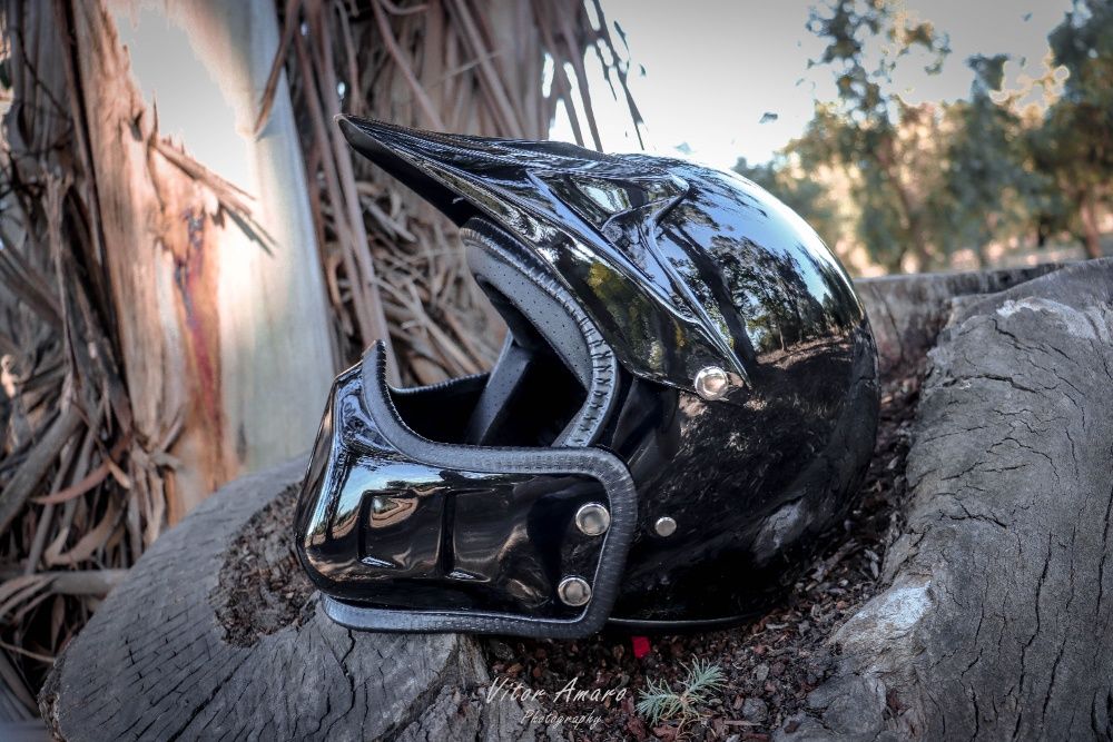 Capacete Vintage/Motocross/Old School/Retro (Black Glossy)|NOVO