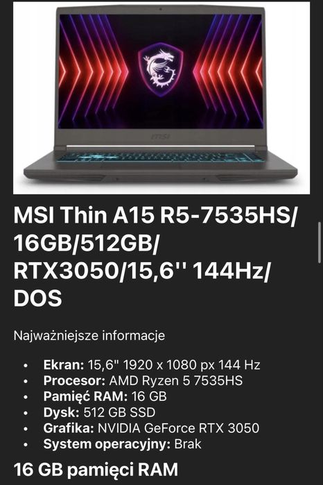 Laptop MSI do gier